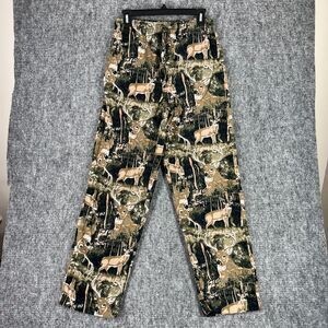 Saddlebred Pants Mens Small Green Flannel Sleepwear Pajama Deer Buck‎ Hunting